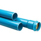 Pressure pipe PVC-A 200 mm x 8.8 mm ring seal x plain ISO-PN16 blue 6m KIWA